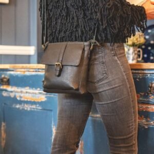 Rica Black Leather Crossbody Bag with buckle
