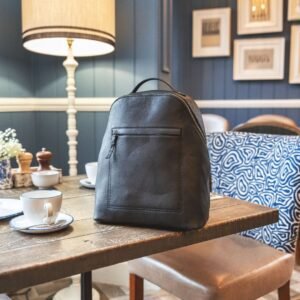 Women’s Black Leather Backpack Rica