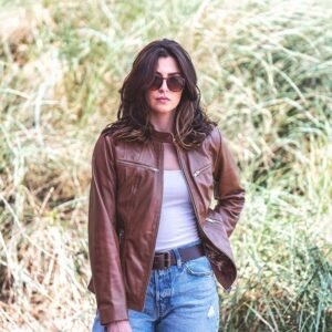 Women’s Brown Leather Biker Jacket – Celine