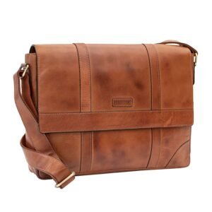 Ridgeback Leather 17″ Laptop Messenger Bag Brown