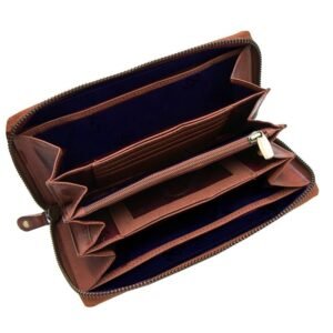 Ridgeback Zip Around Leather Purse Brown