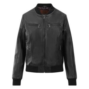 Women’s Black Leather Bomber Jacket – Gabby