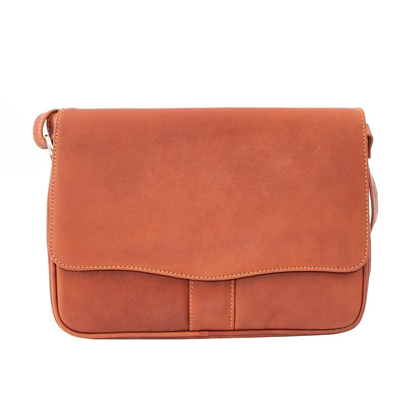 Victoria ladies organiser bag in soft tan leather with half-flap magnetic closure