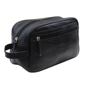 Genuine Leather Wash Bag – Classic Zip Toiletry Case