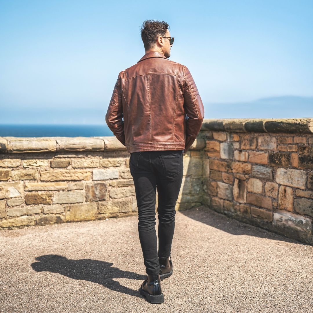 Biker Leather Jacket Albert Brown (4)