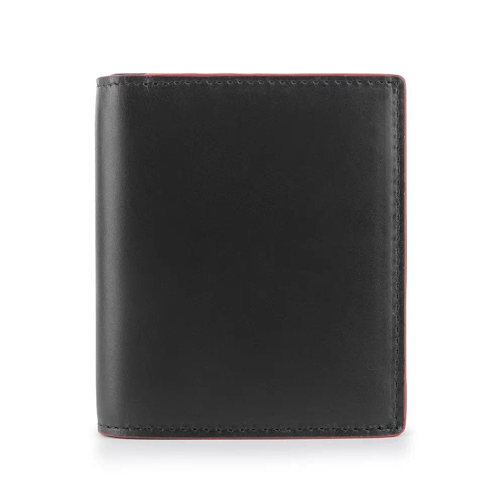 Front view of Black leather wallet on a white background