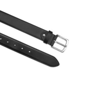 Men’s Black Leather Belt – Silver Nickel Buckle