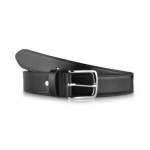 Men’s Black Leather Belt – Silver Nickel Buckle