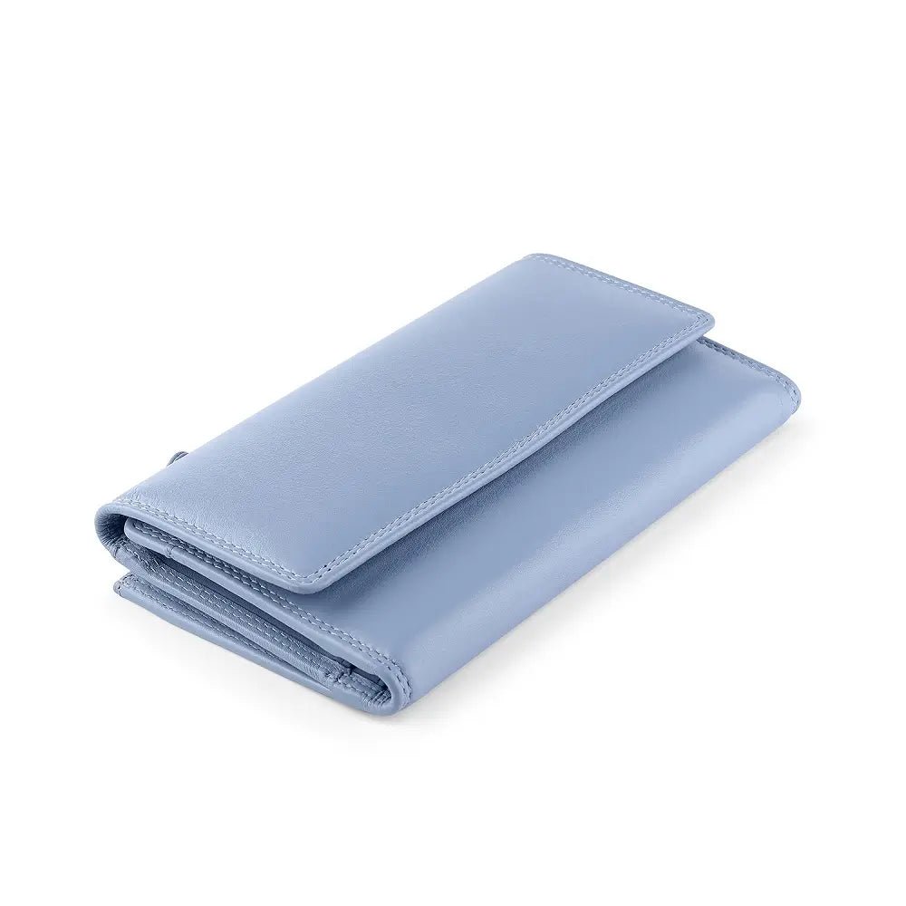 Top view of  blue wallet on a white background