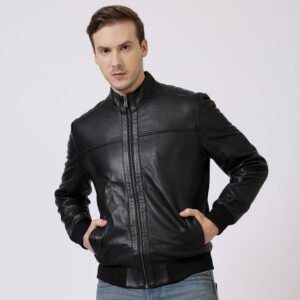 Men’s Black Leather Bomber Jacket – Jack