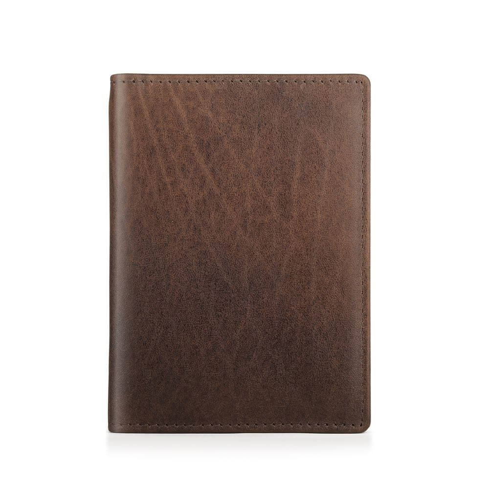 Front view of brown leather wallet