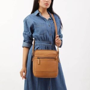 Leather Crossbody Bag with Top Handle & Twin Zip Compartments Lena Hudson