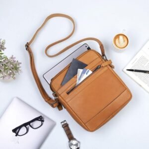 Leather Crossbody Bag with Top Handle & Twin Zip Compartments Lena Hudson