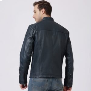 Men’s Navy Leather Biker Jacket – Thomas