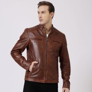 Men’s Brown Leather Biker Jacket – Thomas