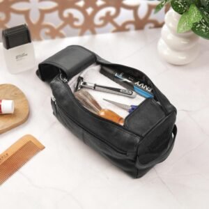 Leather Wash Bag with Double Zipper