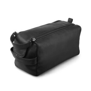 Leather Wash Bag with Double Zipper