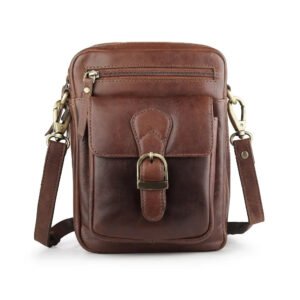 Leather Crossbody Messenger Bag Brown