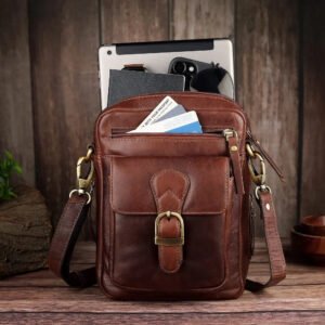 Leather Crossbody Messenger Bag Brown