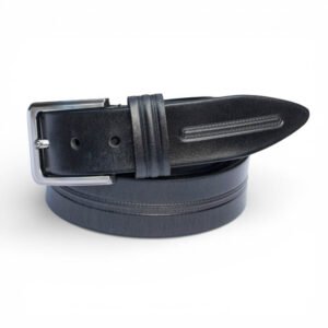 Men’s Black Leather Belt Silver Buckle