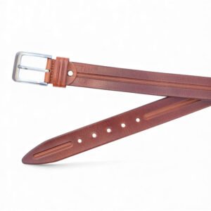 Men’s Tan Leather Belt – Silver Buckle