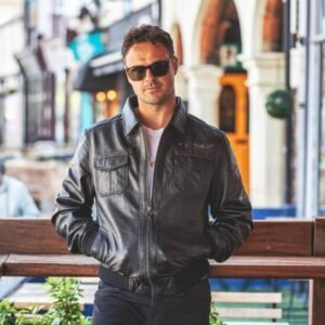 Men’s Black Aviator Leather Jacket – Airborn