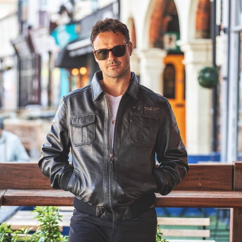 Men’s Black Aviator Leather Jacket – Airborn 6791BLK (2)