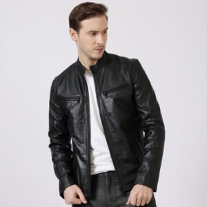 Moto Racer Leather Jacket George Black
