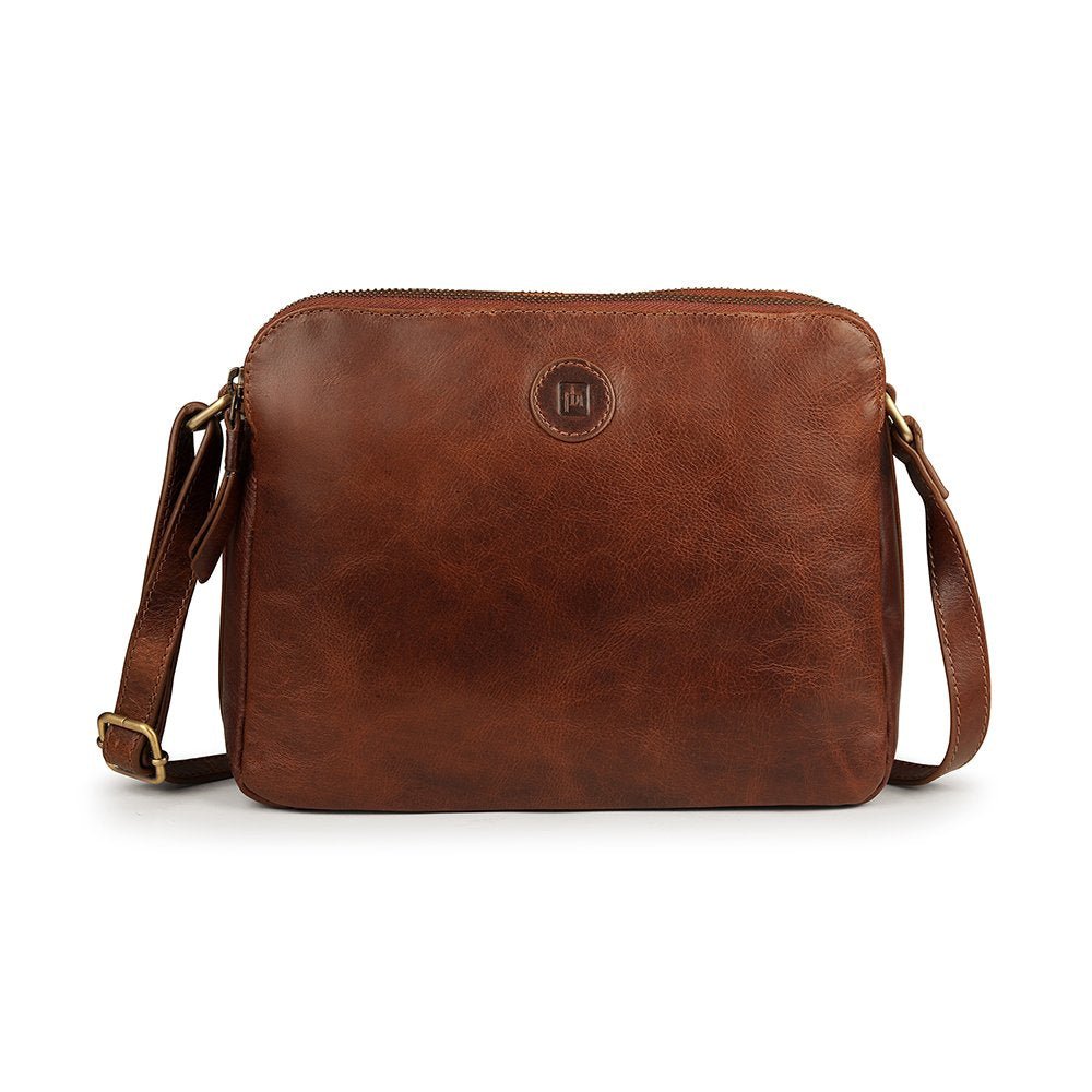 Orion Leather Handbag Double Zipper 2008BRN -1