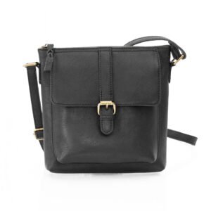 Rica Black Leather Crossbody Bag with buckle
