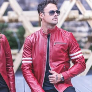 Men’s Red Racer Leather Jacket – Fred