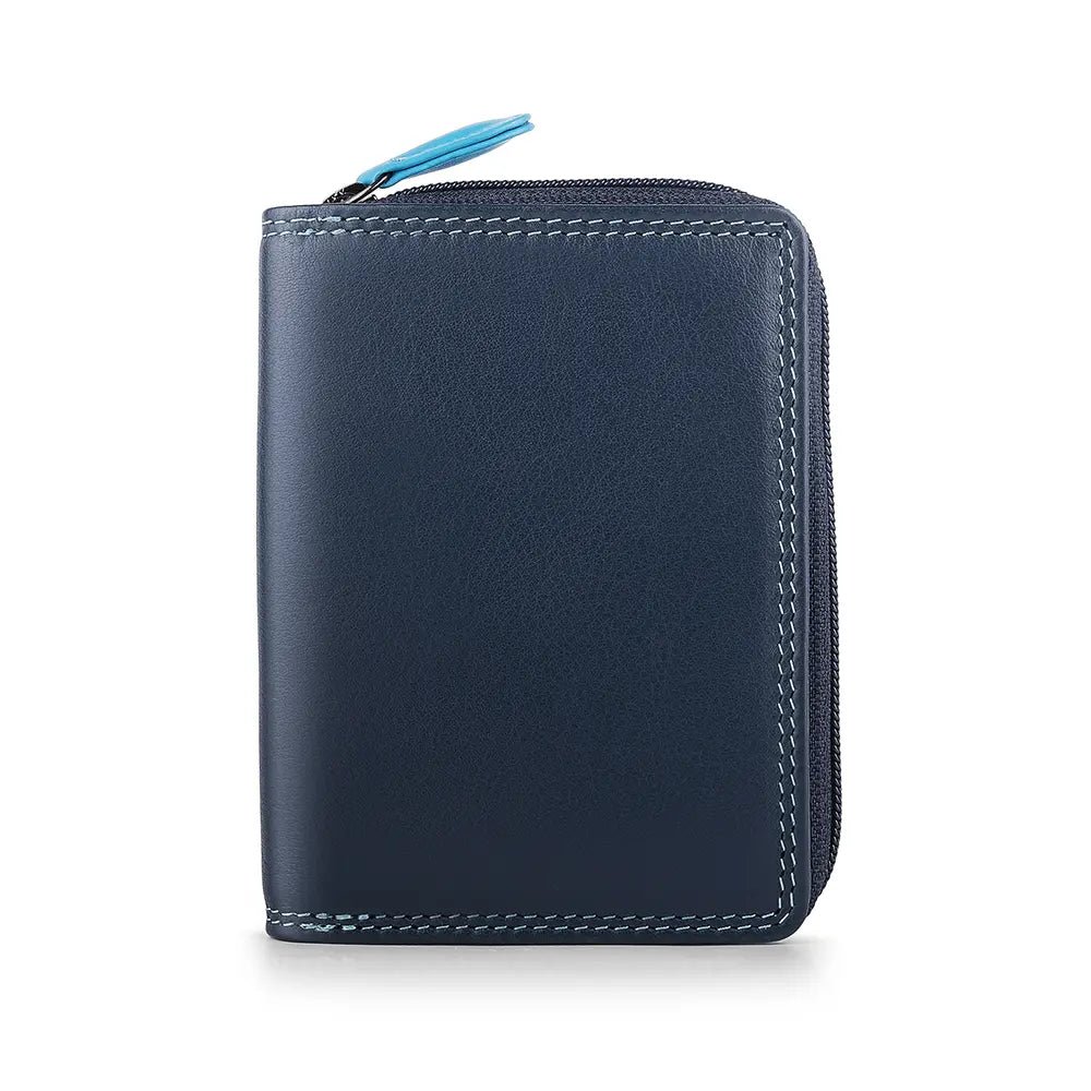 front view of blue small soft leather purse katie london