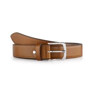 Men’s Tan Leather Belt – Silver Nickel Buckle