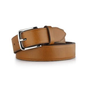 Men’s Tan Leather Belt – Silver Nickel Buckle