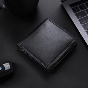 Trifold Black Leather Wallet For Men