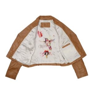 Women’s Brown Leather Asymmetric Biker Jacket – Yvonne