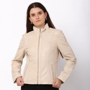 Women’s Cream Leather Jacket – Reilly