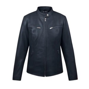 Women’s Navy Leather Biker Jacket – Celine