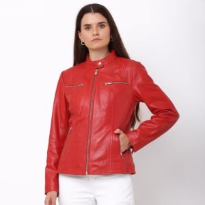 Women’s Red Leather Biker Jacket – Celine