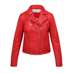 Women’s Red Leather Asymmetric Biker Jacket – Yvonne