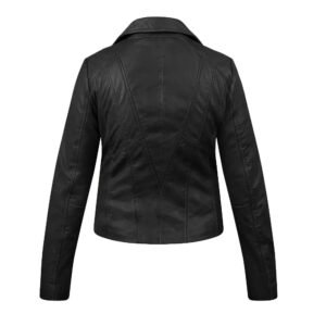 Women’s Black Leather Asymmetric Biker Jacket – Yvonne