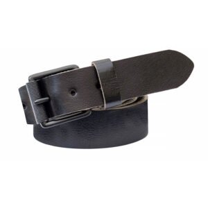 Men’s Black Leather Belt with Roller Buckle