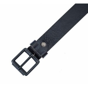 Men’s Black Leather Belt with Roller Buckle