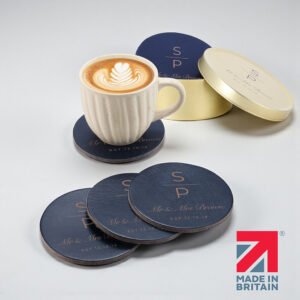 Leather Coasters Set of 4 with Gold Tin – Handmade in the UK